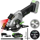 GALAX PRO Akku Kreissägen, 20V (2,0 Ah Akku mit Ladegerät) Laserführung, 2 x Kreissägeblatt-Ø115mm, 3400RPM, 45° einstellbarer Neigungswinkel