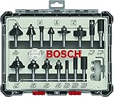 Bosch 15tlg. Fräser Set Mixed (für Holz, Zubehör Oberfräsen mit 8 mm Schaft)